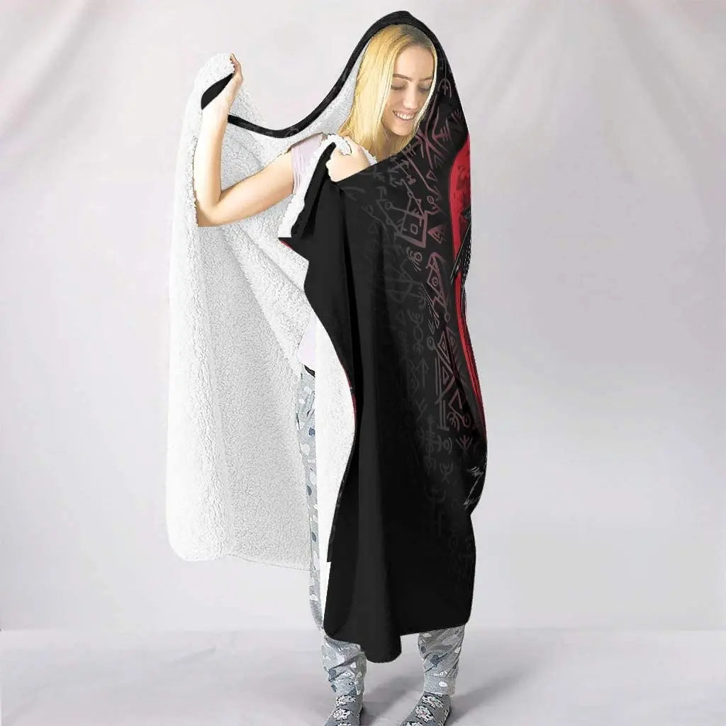 Coral Fleece Viking Huginn & Muninn Hooded Blanket – 3D Printed Cozy Poncho for Adults & Kids