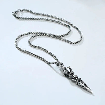 Tibetan-Style Spike Pendant Necklace with Beaded Chain