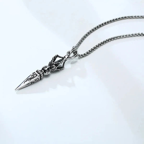 Tibetan-Style Spike Pendant Necklace with Beaded Chain