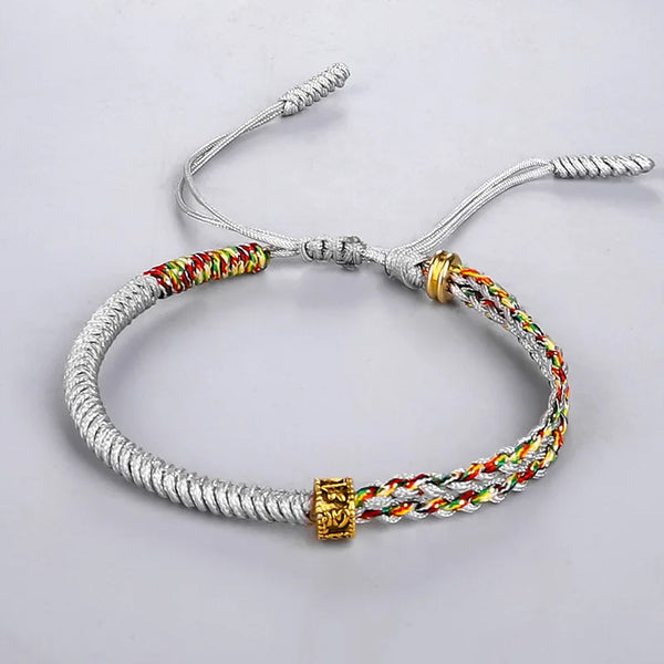 Bracelet Tibétain Tressé Porte-bonheur - Perles Cuivre, Alliage Doré, Unisexe
