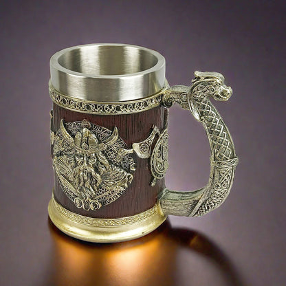 Medieval Dragon Crest Stainless Steel Beer Mug