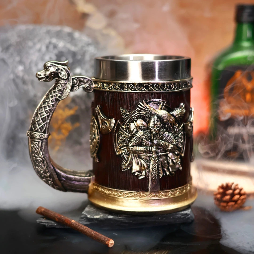 Medieval Dragon Crest Stainless Steel Beer Mug