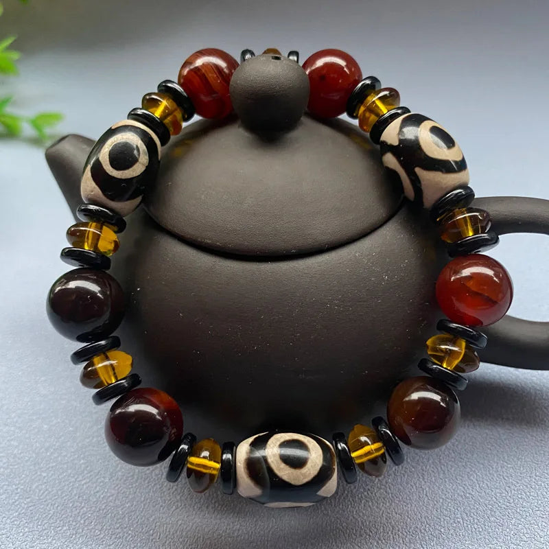 Tibetan Dzi Bead Bracelet with Natural Stone Accents