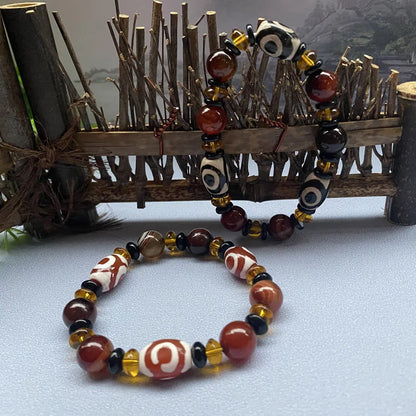 Tibetan Dzi Bead Bracelet with Natural Stone Accents