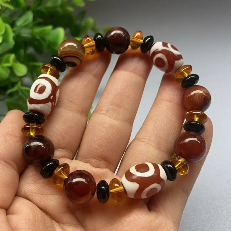 Tibetan Dzi Bead Bracelet with Natural Stone Accents