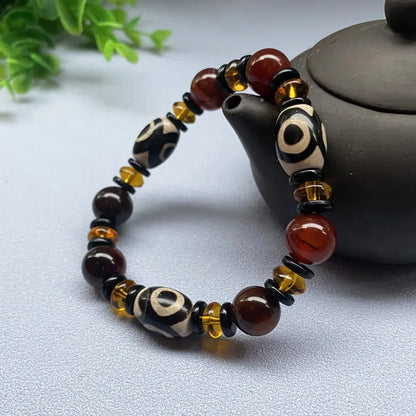 Tibetan Dzi Bead Bracelet with Natural Stone Accents