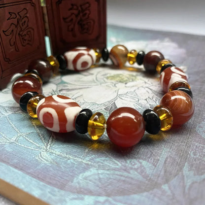 Tibetan Dzi Bead Bracelet with Natural Stone Accents