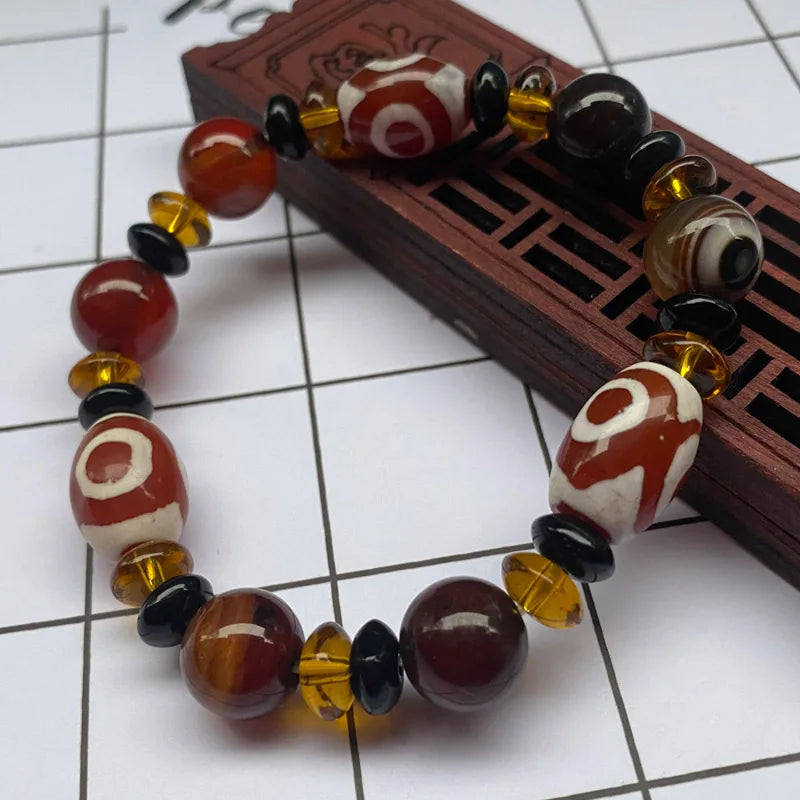 Tibetan Dzi Bead Bracelet with Natural Stone Accents