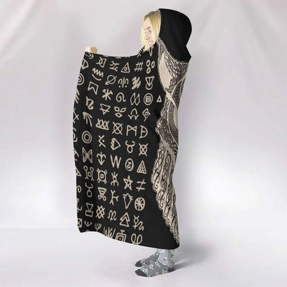 Norse Viking Fenrir Wolf & Valknut Hooded Blanket – Dragon Knot Totem Print Cozy Fleece Cape Poncho