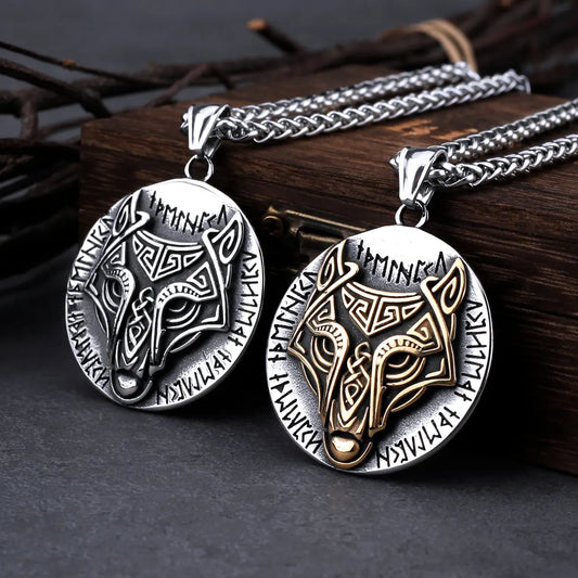 Viking Wolf Head Necklace