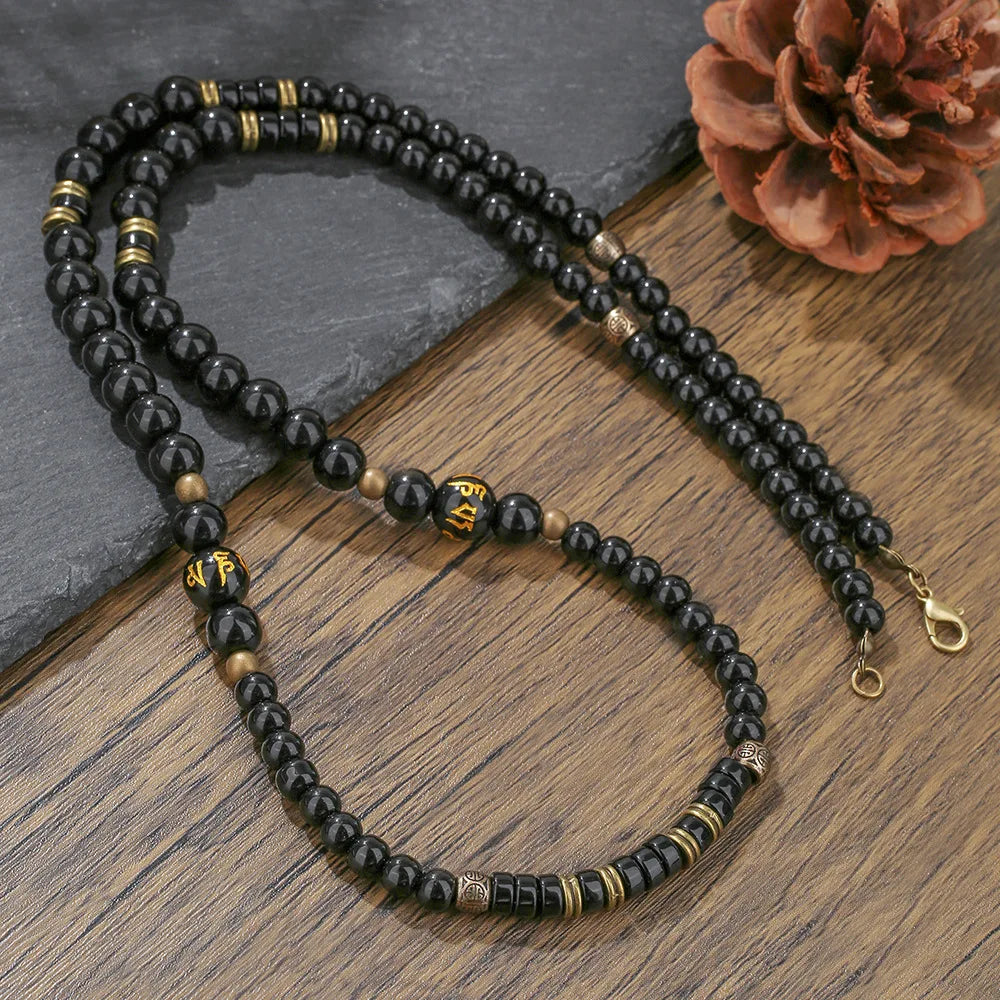 Black Tibetan Mantra Bead Necklace