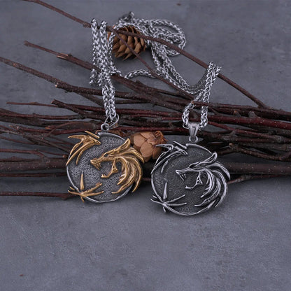 Viking Twin Dragon Pendant Necklace