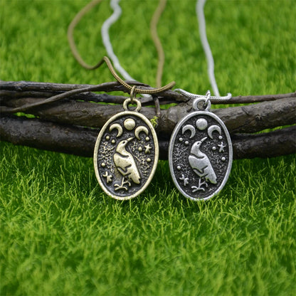 Odin's Raven & Triple Moon Amulet Necklace