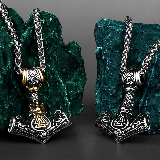 Nordic Mjolnir Valknut Rune Necklace