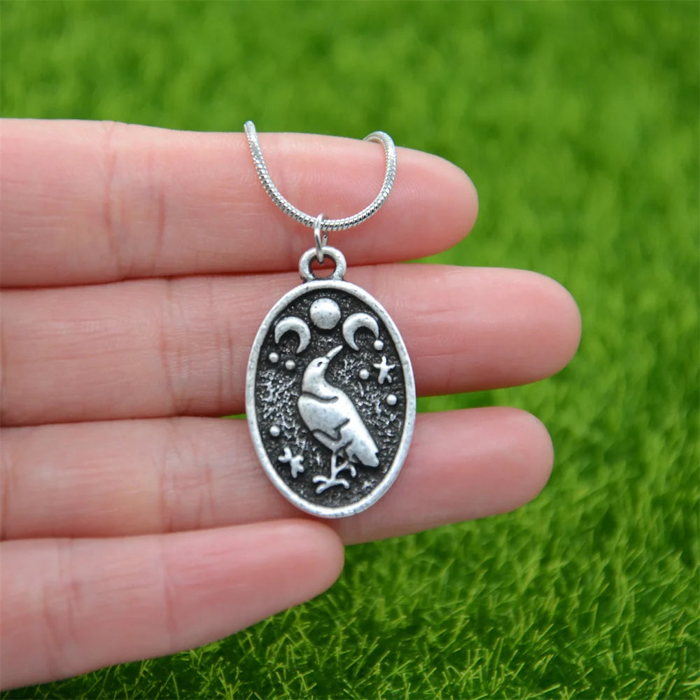 Odin's Raven & Triple Moon Amulet Necklace