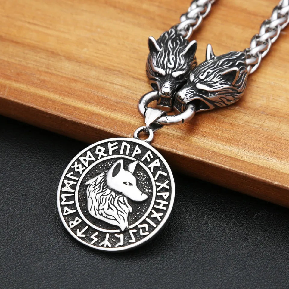 Vintage Viking Wolf Head Necklace