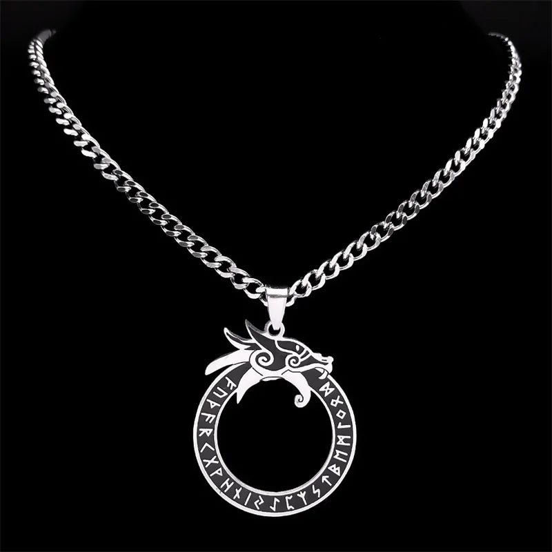 Viking Ouroboros Rune Dragon Necklace