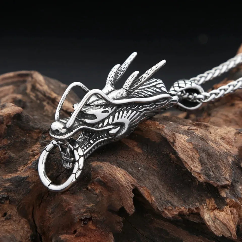 Viking-Inspired Dragon Head Pendant Necklace