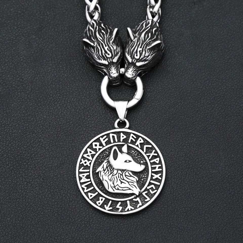 Vintage Viking Wolf Head Necklace