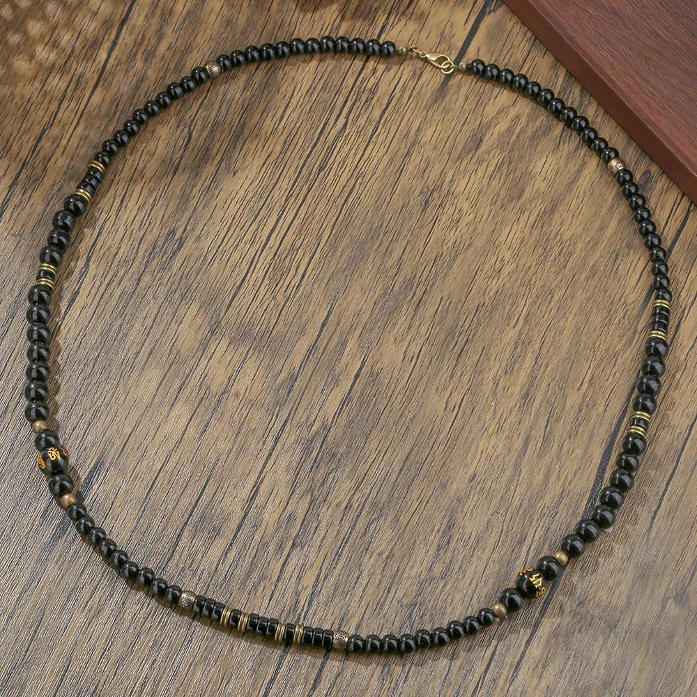 Black Tibetan Mantra Bead Necklace
