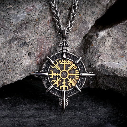 Viking Compass Pendant Stainless Steel Necklace