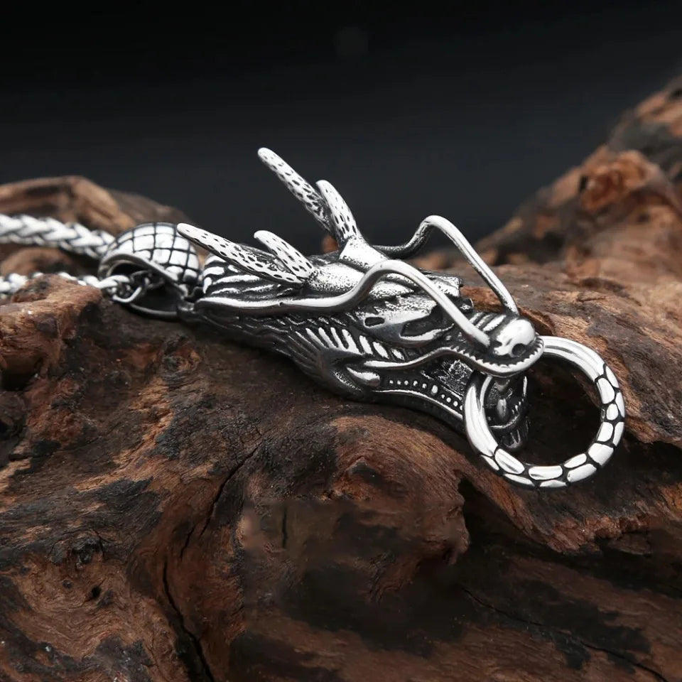 Viking-Inspired Dragon Head Pendant Necklace