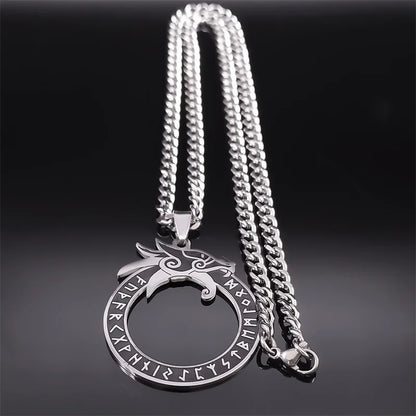Viking Ouroboros Rune Dragon Necklace