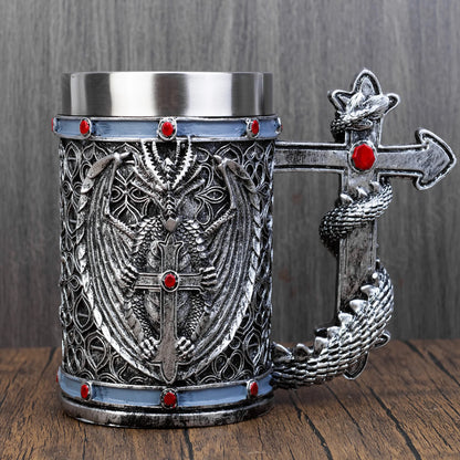 Viking Silver Dragon Tankard Obsidian Beer Mug