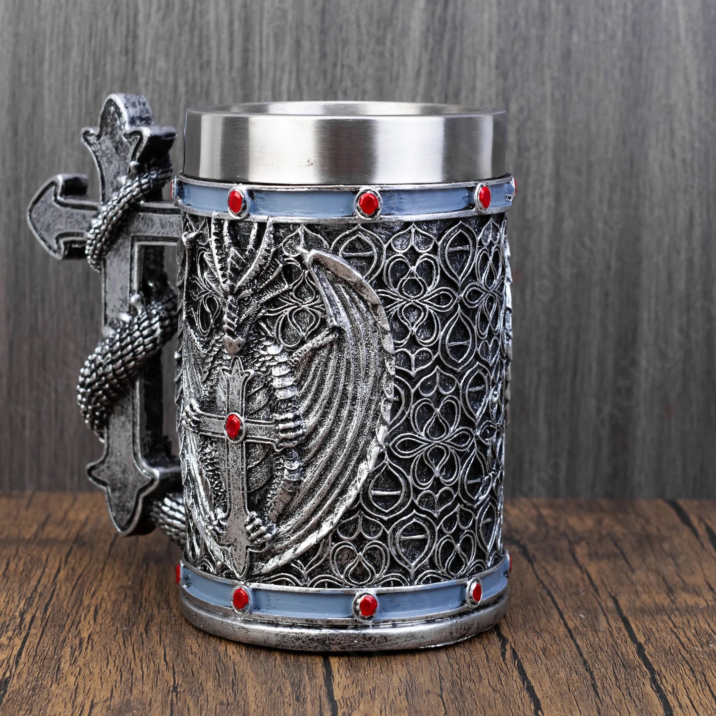 Viking Silver Dragon Tankard Obsidian Beer Mug