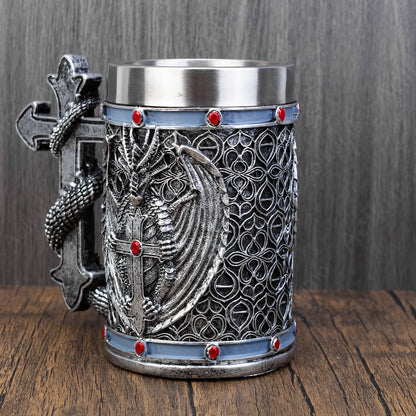 Viking Silver Dragon Tankard Obsidian Beer Mug