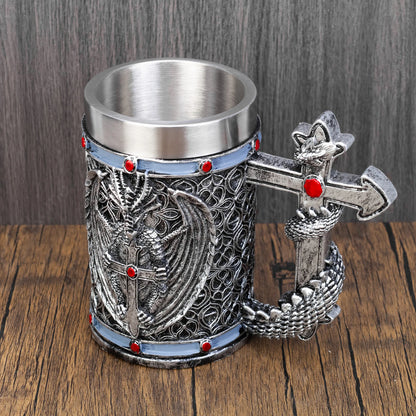 Viking Silver Dragon Tankard Obsidian Beer Mug