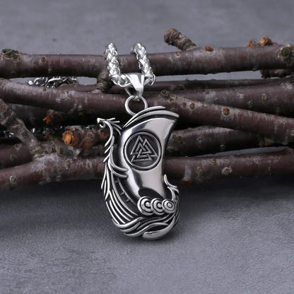 Viking Dragon Ship Stainless Steel Necklace