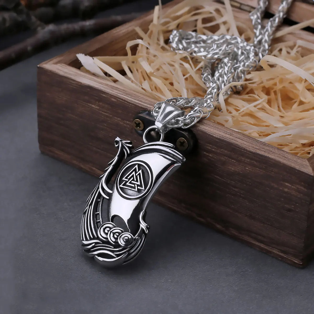 Viking Dragon Ship Stainless Steel Necklace