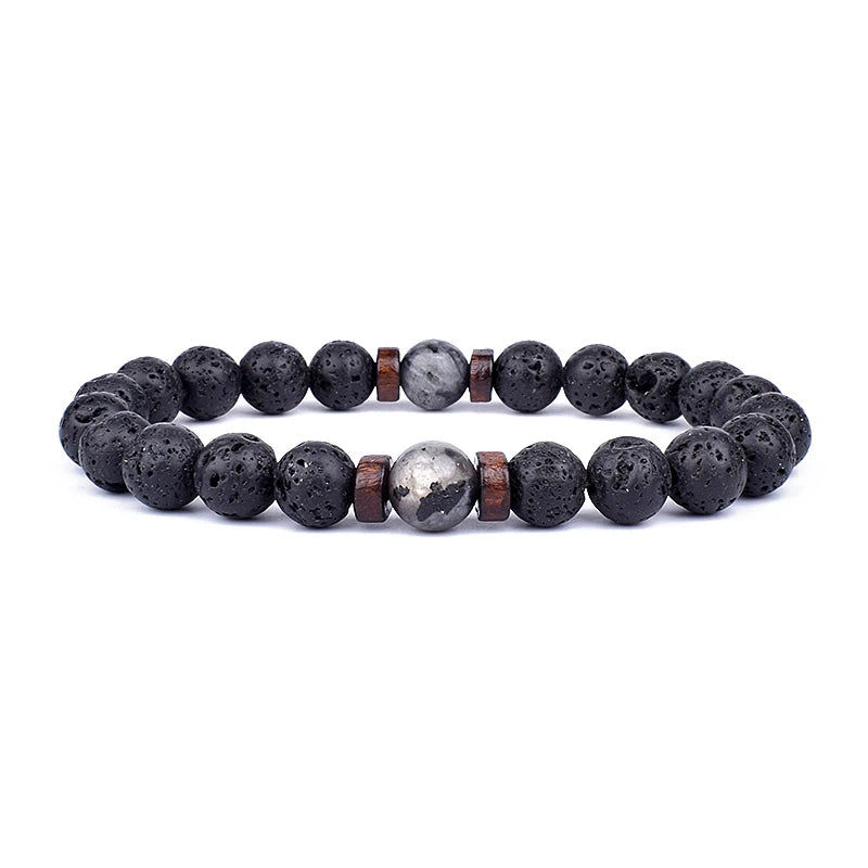 Volcanic Lava Stone Beaded Bracelet with Tibetan Buddha Charm