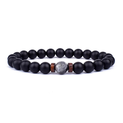 Volcanic Lava Stone Beaded Bracelet with Tibetan Buddha Charm