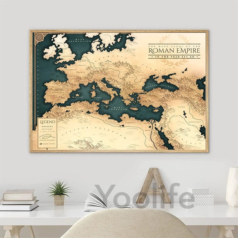 Ancient Rome Map Art Prints Roman Empire Poster Dark Fantasy Style Roman Empire Map Canvas Painting Office Wall Pictures Decor Ancient Treasures Ancientreasures Viking Odin Thor Mjolnir Celtic Ancient Egypt Norse Norse Mythology