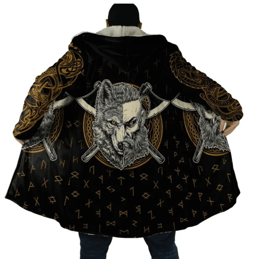Men Viking Hooded Cloak For Men, Nordic Faux Cashmere Coat Viking Jacket