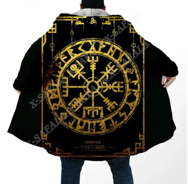 H547 41 / S Symbol Viking Tattoo Raven Odin Overcoat Coat 3D Print Thick Warm Hooded Cloak Men Windproof Fleece Unisex Casual-28 Ancient Treasures Ancientreasures Viking Odin Thor Mjolnir Celtic Ancient Egypt Norse Norse Mythology