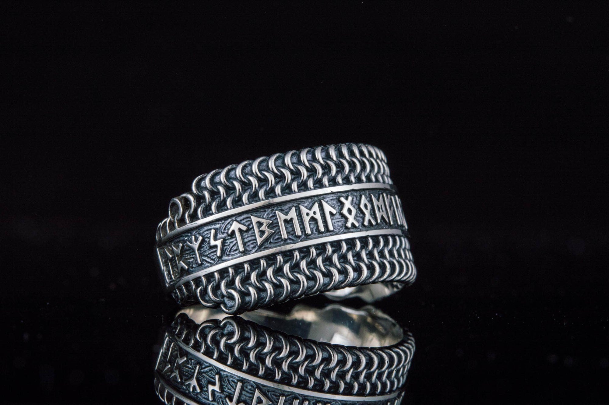 Hauberk Viking Ring with Elder Futhark Runes Sterling Silver Unique Jewelry Ancient Treasures Ancientreasures Viking Odin Thor Mjolnir Celtic Ancient Egypt Norse Norse Mythology