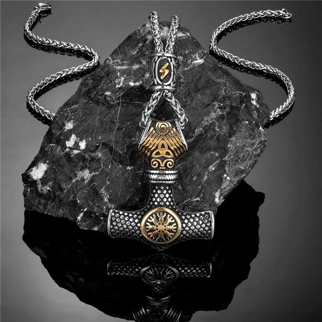 Home Gold Chain / 60CM Never Fade Norse Runes Beads Anchor Necklace Men Stainless Steel Thor's Hammer Pendant Vikings Vegvisir Amulet Icelandic Jewelry Ancient Treasures Ancientreasures Viking Odin Thor Mjolnir Celtic Ancient Egypt Norse Norse Mythology