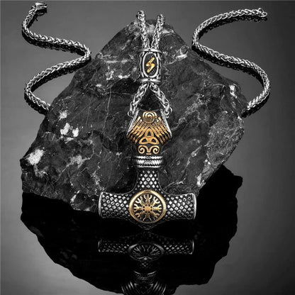 Home Gold Chain / 60CM Never Fade Norse Runes Beads Anchor Necklace Men Stainless Steel Thor's Hammer Pendant Vikings Vegvisir Amulet Icelandic Jewelry Ancient Treasures Ancientreasures Viking Odin Thor Mjolnir Celtic Ancient Egypt Norse Norse Mythology