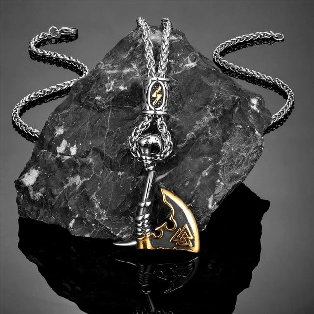 Home Gold Chain / 60CM Never Fade Norse Runes Vikings Ax Necklaces Men Stainless Steel Self-defense Hatchet Pendant Valknut Amulet Scandinavian Jewelry Ancient Treasures Ancientreasures Viking Odin Thor Mjolnir Celtic Ancient Egypt Norse Norse Mythology