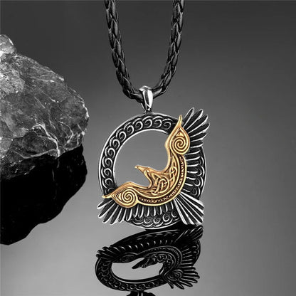 Home Gold Leather / 60CM viking raven pendant stainless steel necklace Ancient Treasures Ancientreasures Viking Odin Thor Mjolnir Celtic Ancient Egypt Norse Norse Mythology