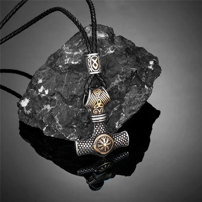 Home Gold Leather Rope / 60CM Never Fade Norse Runes Beads Anchor Necklace Ancient Treasures Ancientreasures Viking Odin Thor Mjolnir Celtic Ancient Egypt Norse Norse Mythology