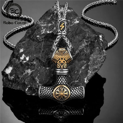 Home Never Fade Norse Runes Beads Anchor Necklace Men Stainless Steel Thor's Hammer Pendant Vikings Vegvisir Amulet Icelandic Jewelry Ancient Treasures Ancientreasures Viking Odin Thor Mjolnir Celtic Ancient Egypt Norse Norse Mythology