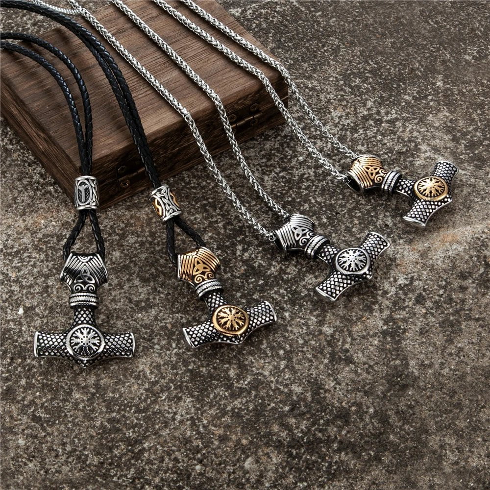 Home Never Fade Norse Runes Beads Anchor Necklace Men Stainless Steel Thor's Hammer Pendant Vikings Vegvisir Amulet Icelandic Jewelry Ancient Treasures Ancientreasures Viking Odin Thor Mjolnir Celtic Ancient Egypt Norse Norse Mythology