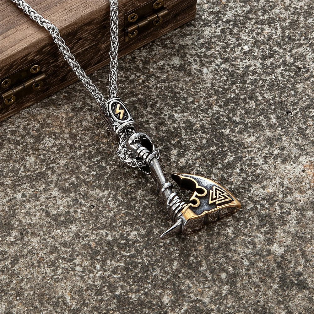 Home Never Fade Norse Runes Vikings Ax Necklaces Men Stainless Steel Self-defense Hatchet Pendant Valknut Amulet Scandinavian Jewelry Ancient Treasures Ancientreasures Viking Odin Thor Mjolnir Celtic Ancient Egypt Norse Norse Mythology