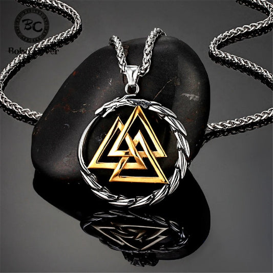 Home Punk Vikings Dragon Stainless Steel Necklace Mens Nordic Runes Pendant Triangle Vegvisir Amulet Scandinavian Ouroboros Jewelry Ancient Treasures Ancientreasures Viking Odin Thor Mjolnir Celtic Ancient Egypt Norse Norse Mythology