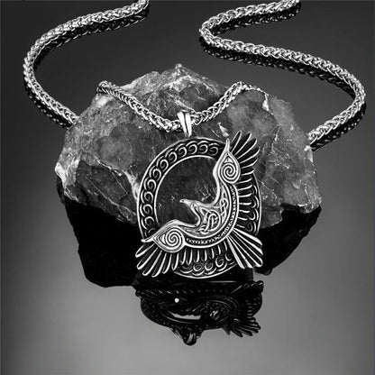 Home Steel Chain / 60CM viking raven pendant stainless steel necklace Ancient Treasures Ancientreasures Viking Odin Thor Mjolnir Celtic Ancient Egypt Norse Norse Mythology