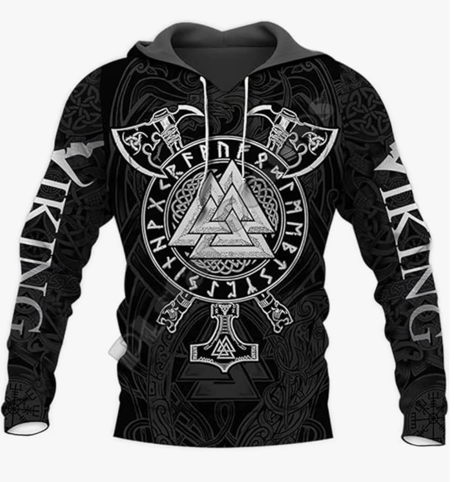 Hoodie Vikings Men's Hoodie Axes 3D Print Ancient Treasures Ancientreasures Viking Odin Thor Mjolnir Celtic Ancient Egypt Norse Norse Mythology